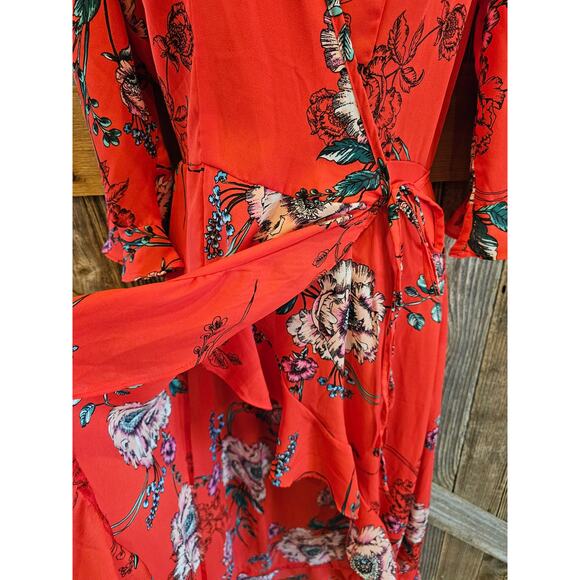 The haute project Medium boho peasant floral high low wrap dress coral red EUC - Picture 8 of 11